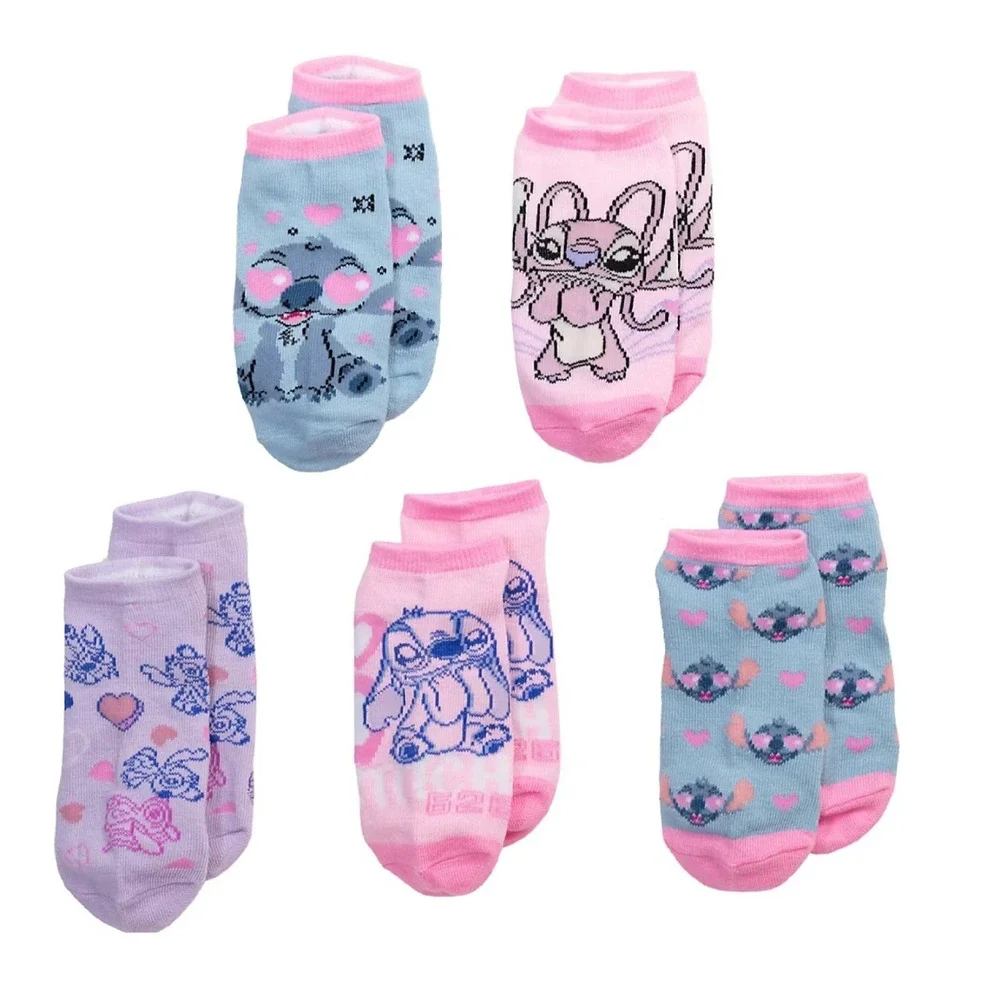 Disney Lilo & Stitch Kids Low Cut Socks 5 Pair Size 6-8.5 Valentine's Day